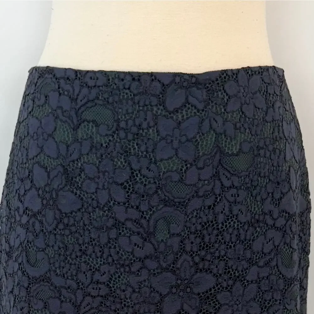 Tory Burch Lace Overlay Pencil Skirt Knee-Length Navy/Green Size 4